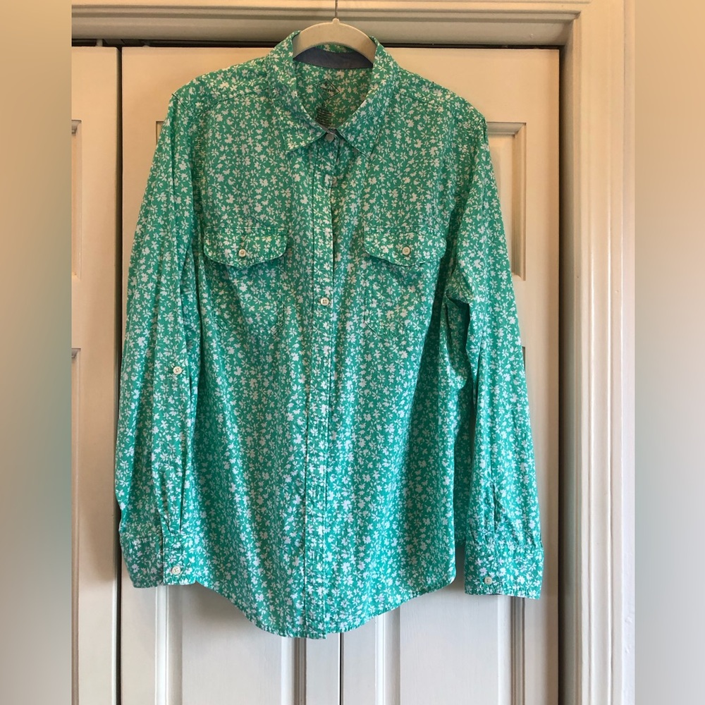 St. John’s Bay, XL, green & white button up shirt